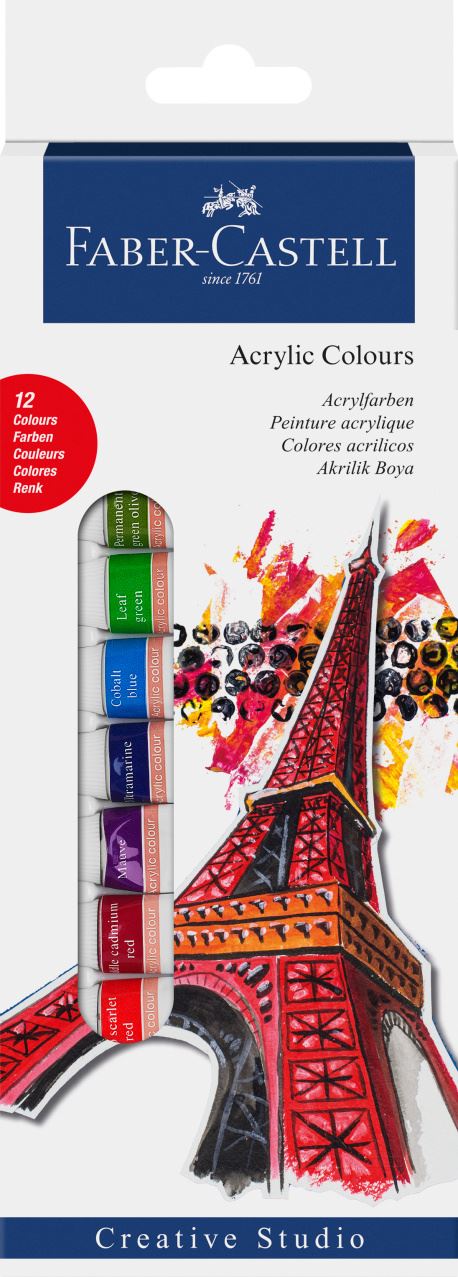 Faber-Castell - Estuche de iniciación pintura acrílica, 12 x tubo 12 ml