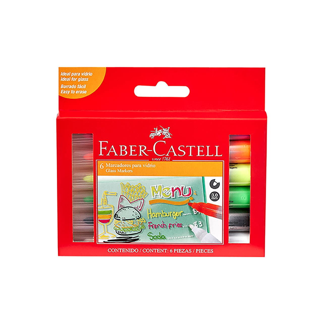Faber-Castell - Estuche de plumones de vidrios borrables x6