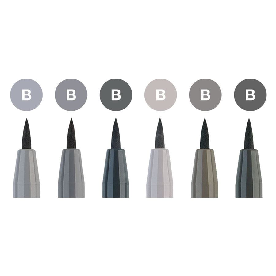 Faber-Castell - Estuche c/6 rotuladores Pitt Artist Pen Brush, tonos grises