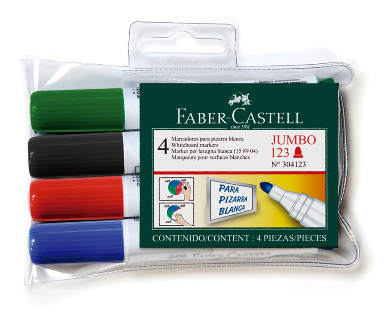 Faber-Castell - Marcador Grip para pizarra blanca, estuche, 4 piezas