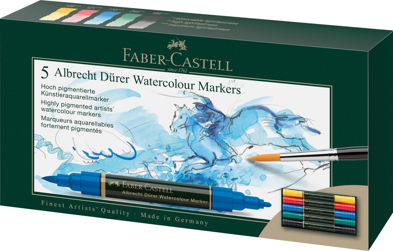 Faber-Castell - Estuche de cartón c/5 marcadores A.Dürer Watercolour Marker
