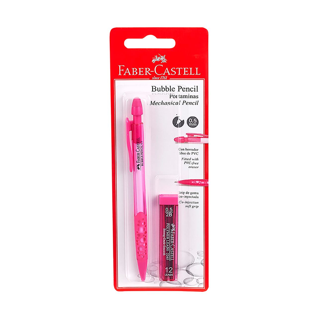 Faber-Castell - Portaminas bubble pencil 0,5 rosado + minas blíster x1