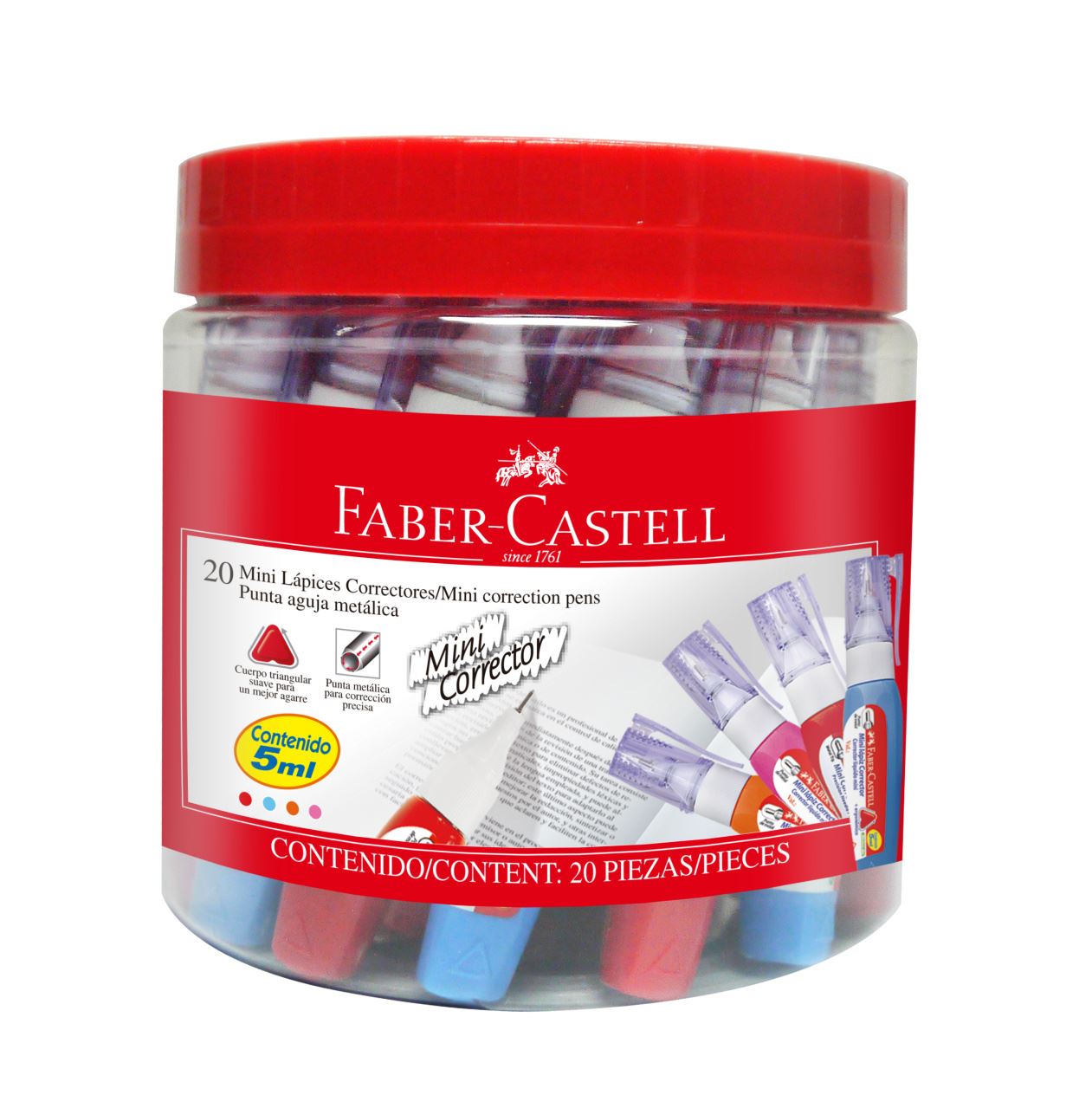 Faber-Castell - Lápiz corrector mini 4 col pote x20