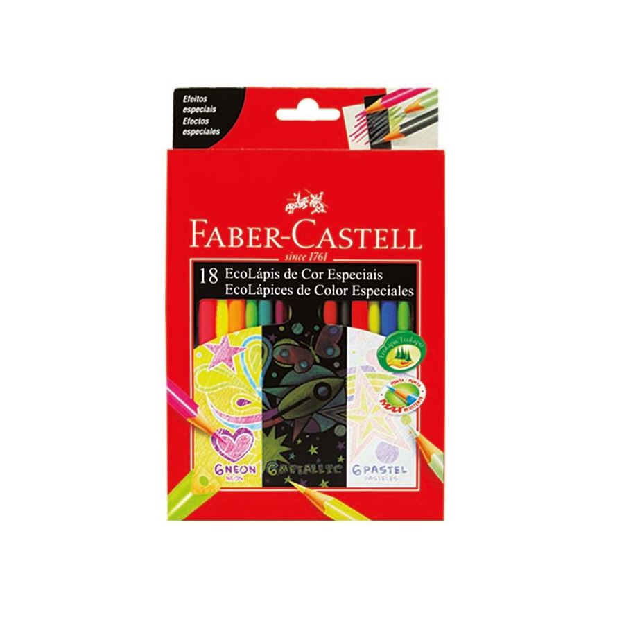 Faber-Castell - Ecolápices de color pastel neón metálico estuche cartón x18