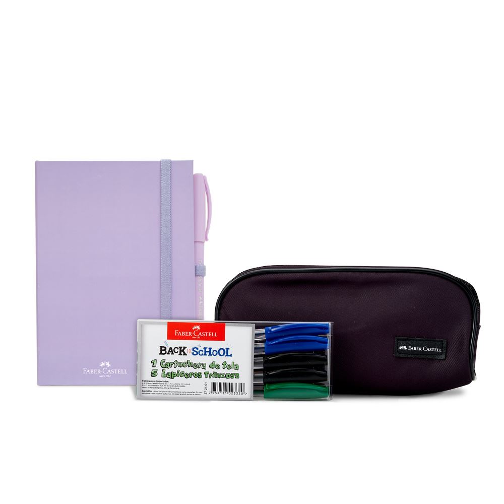 Faber-Castell - Set Cartuchera y Mini libreta negro y lila