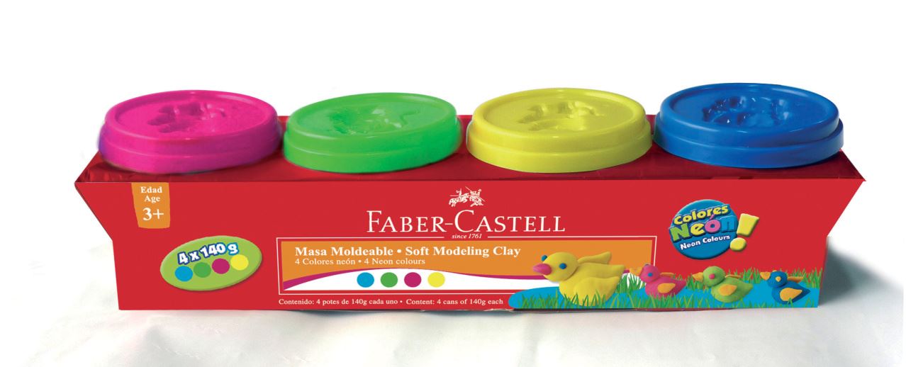 Faber-Castell - Masa moldeable neón pote 140gr. estuche x 4