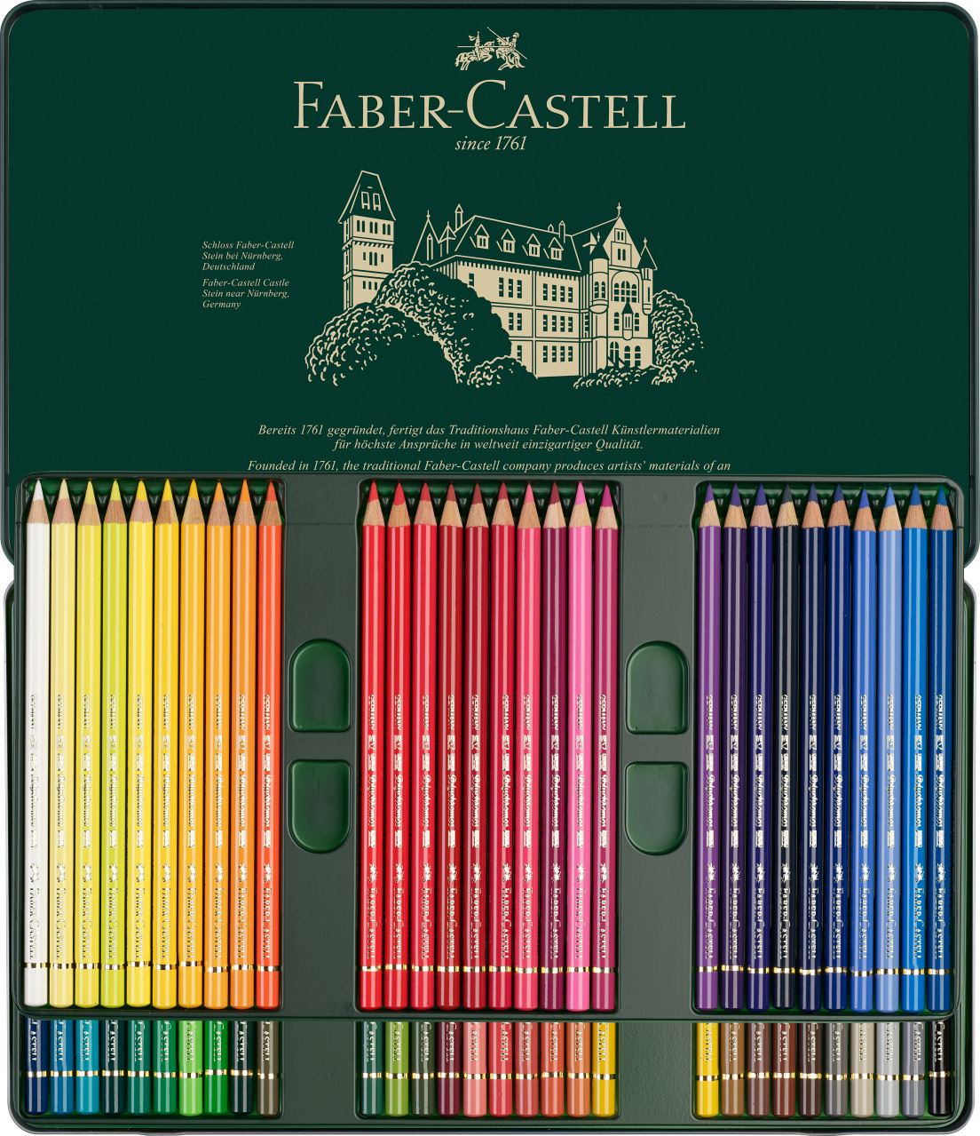 Faber-Castell - Estuche de metal con 60 lápices de color Polychromos