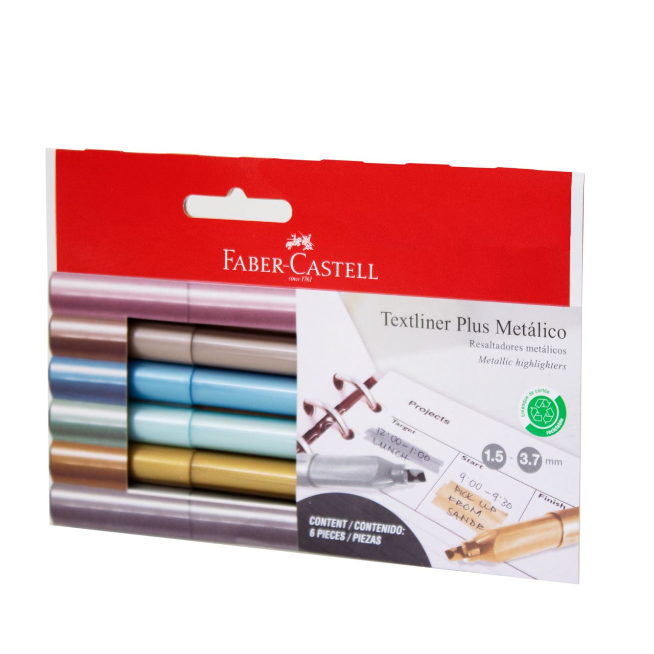 Faber-Castell - Resaltador Textliner Plus Metálico blíster de cartón x6