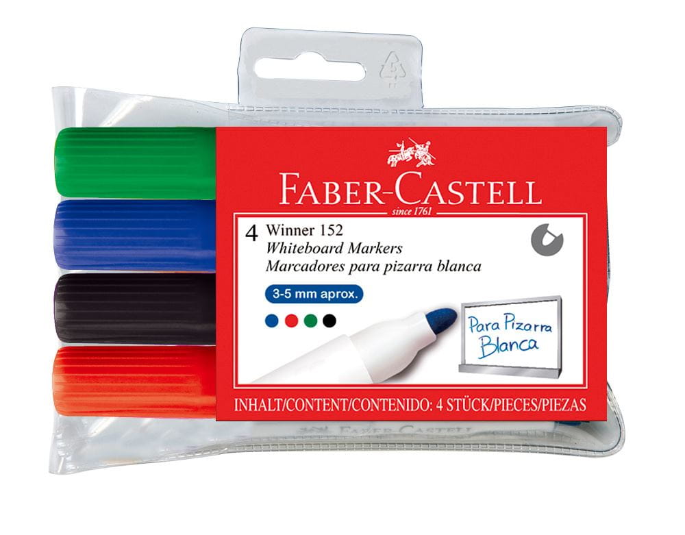 Faber-Castell - Rotulador para pizarra blanca Winner 152, estuche, 4 piezas